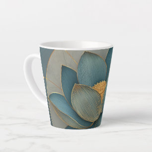 Teal and Gold Lotus Flower Geometric Line Latte Mug