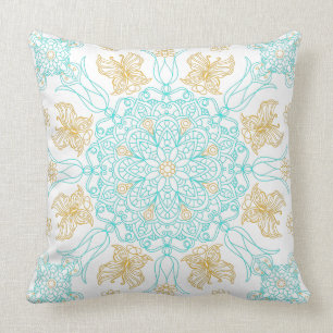 Teal and Gold Mandala with Butterfly Cushion