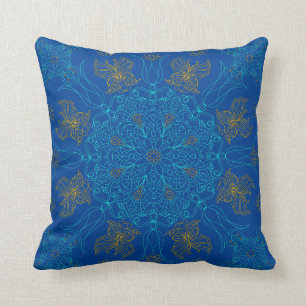 Teal and Gold Mandala with Butterfly Cushion