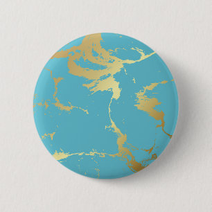 Teal and Gold Marble Acrylic Painting Abstract Bac 6 Cm Round Badge