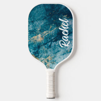 Teal and Gold Marble with Name - Personalised  Pickleball Paddle