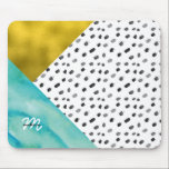 Teal and Gold Mixed Media Monogrammed Mouse Pad<br><div class="desc">Fun monogrammed design featuring a cool pattern black and white watercolor dots pattern with teal and gold accents.</div>