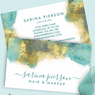 Teal And Gold Modern Art Liquid Watercolor Ink Business Card