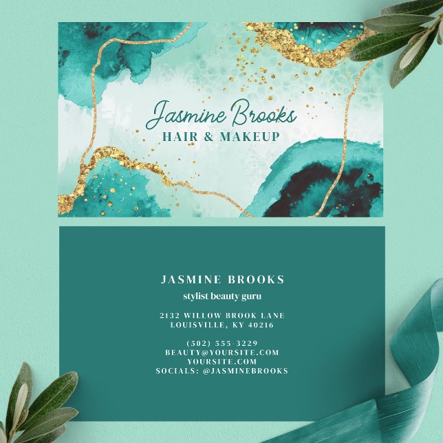 Teal And Gold Modern Glitter Business Card (Creator Uploaded)