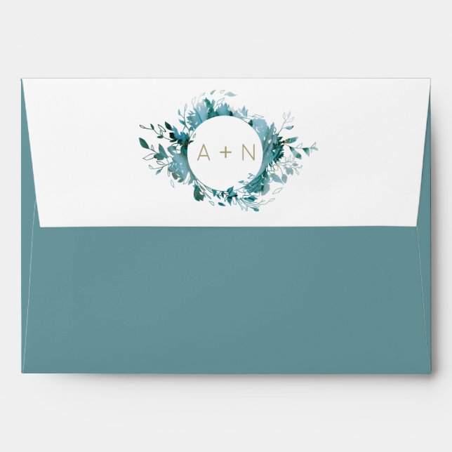 Teal and gold Modern monogram Envelope (Back (Top Flap))