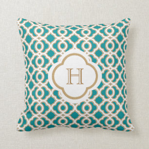 Teal and Gold Moroccan Monogram Cushion