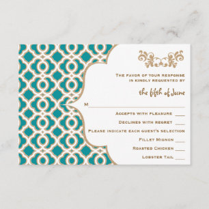 Teal and Gold Moroccan Wedding Response Cards