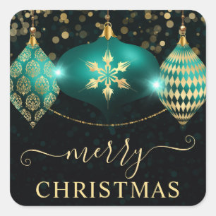 Teal and Gold Ornaments Baubles Christmas Square Sticker