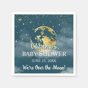Teal and Gold Over the Moon and Stars Baby Shower Napkin