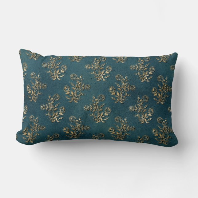 TEAL AND GOLD PATTERNED PILLOW (Front)