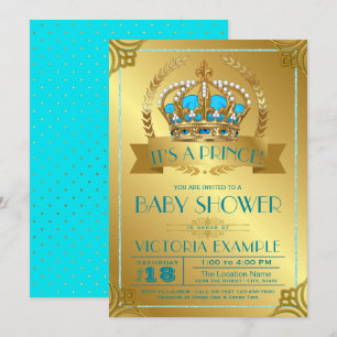 Teal and Gold Prince Baby Shower Invitations