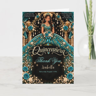 Teal and Gold Quinceañera Celebration Thank You Card