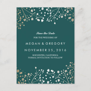 Teal and Gold Save the Date Announcement Postcard