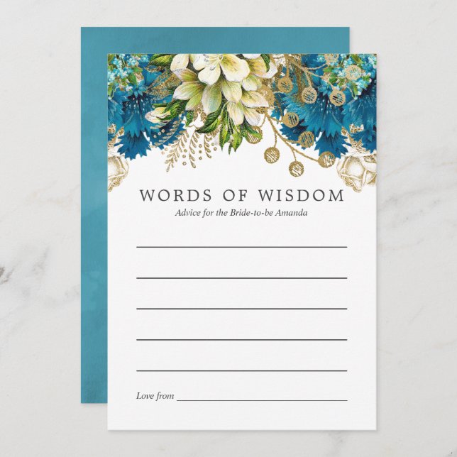 Teal and Gold Shabby Bridal Shower Bride Advice Invitation (Front/Back)