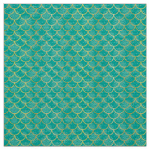 Teal and gold snowflake with fish scales pattern fabric