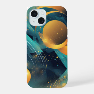Teal and Gold Sphere Abstract iPhone 15 Case