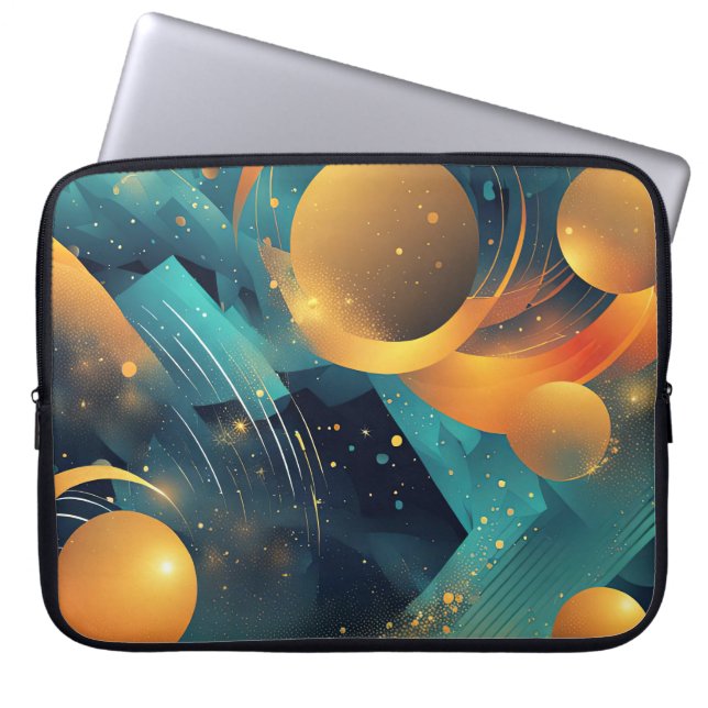 Teal and Gold Sphere Abstract  Laptop Sleeve (Front)