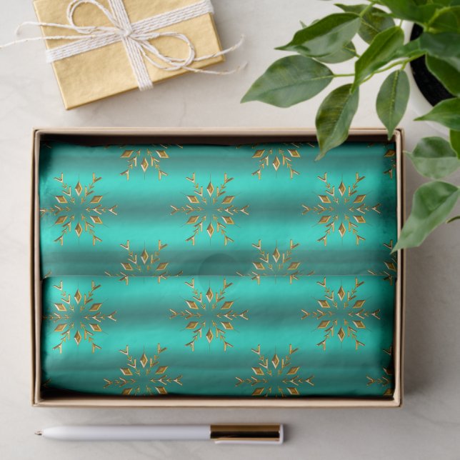 Teal and Gold Stars Christmas Tissue Paper (Gift)