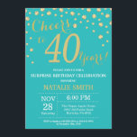Teal and Gold Surprise 40th Birthday Diamond Invitation<br><div class="desc">Surprise 40th Birthday Invitation with Teal and Gold Glitter Diamond Background. Gold Confetti. Adult Birthday. Male Men or Women Birthday. For further customisation,  please click the "Customise it" button and use our design tool to modify this template.</div>