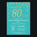 Teal and Gold Surprise 80th Birthday Diamond Invitation<br><div class="desc">Surprise 80th Birthday Invitation with Teal and Gold Glitter Diamond Background. Gold Confetti. Adult Birthday. Male Men or Women Birthday. For further customisation,  please click the "Customise it" button and use our design tool to modify this template.</div>