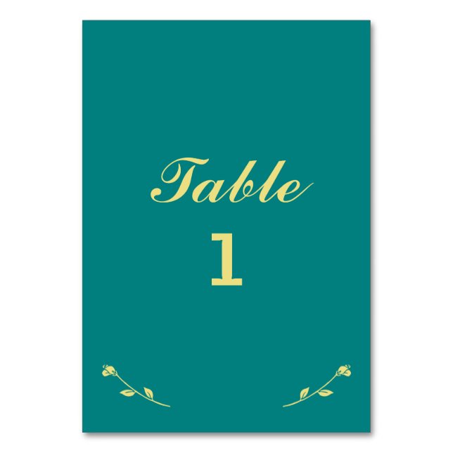 Teal and Gold Table Number Card (Front)