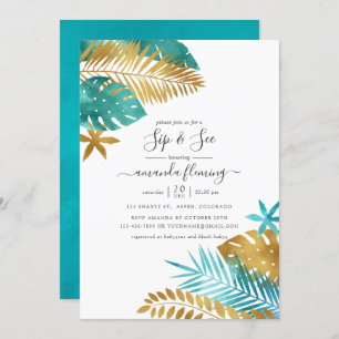 Teal and Gold Tropical Sip and See Invitation