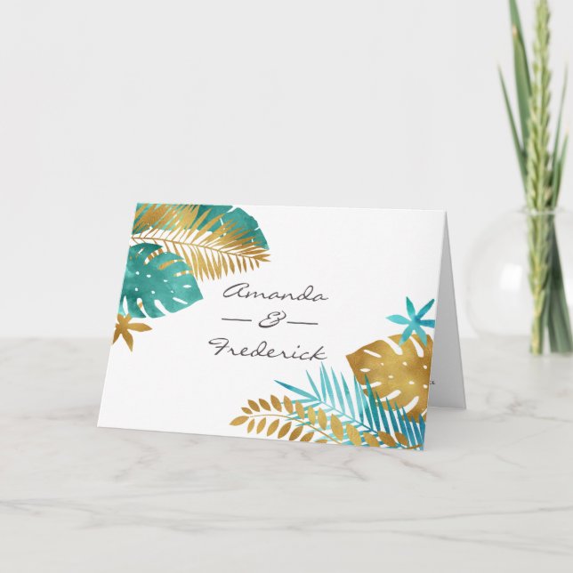 Teal and Gold Tropical Wedding Program (Front)