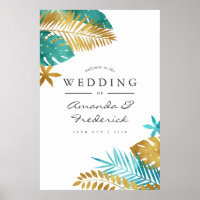 Teal and Gold Tropical Wedding Welcome