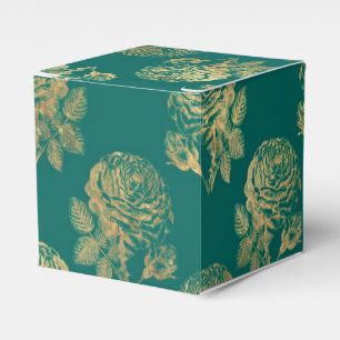 Teal and Gold Vintage Roses Favour Box