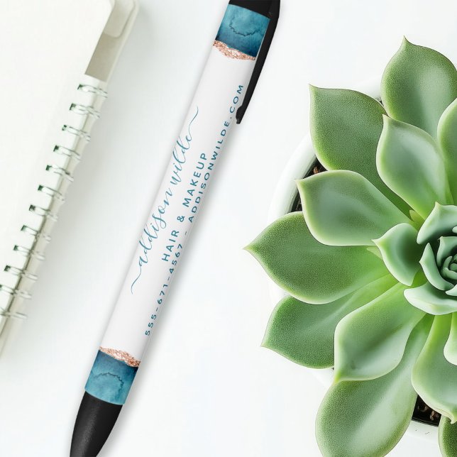 Teal And Gold Watercolor Business Black Ink Pen (Creator Uploaded)