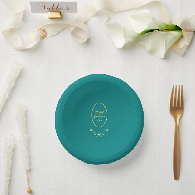 Teal and Gold Wedding Paper Plate (Wedding)