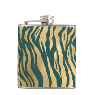 Teal and Gold Wild Animal Print Hip Flask