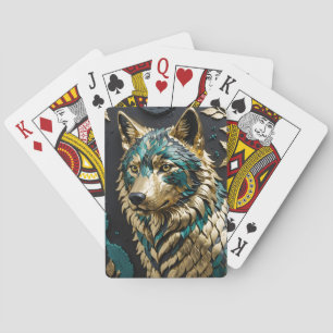 Teal and Gold Wolf Playing Cards