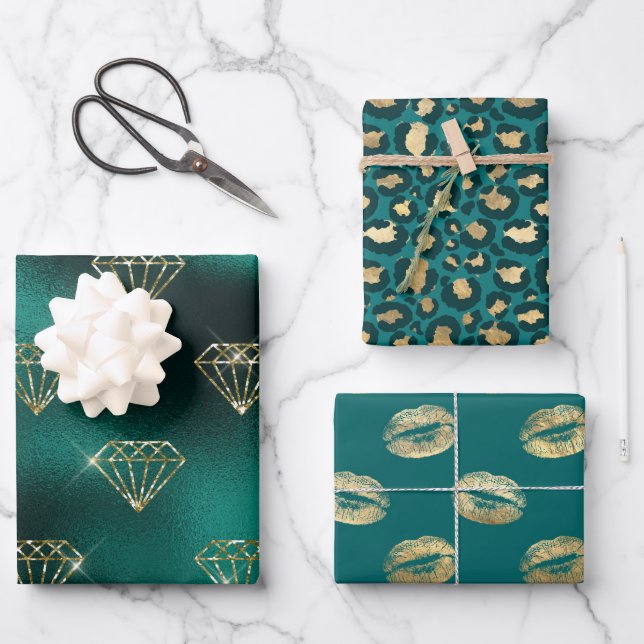 Teal and Gold Wrapping Paper Sheet (Front)