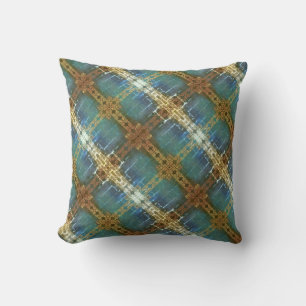 Teal and Golden Plaid Modern Plaid Cushion