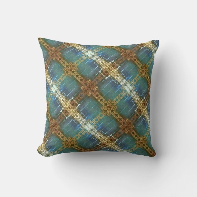 Teal and Golden Plaid Modern Plaid Cushion (Front)