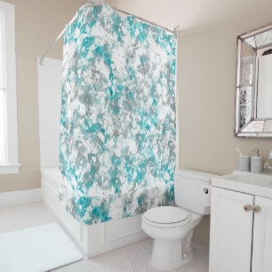 Teal and Gray Marble Shower Curtain