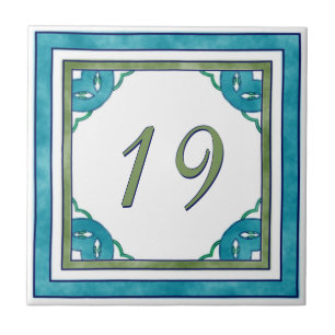 Teal and Green Big House Number Ceramic Tile