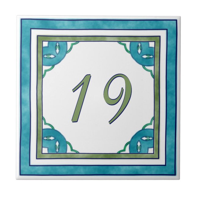 Teal and Green Big House Number Ceramic Tile (Front)