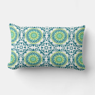 Teal and Green Boho Pattern Lumbar Cushion