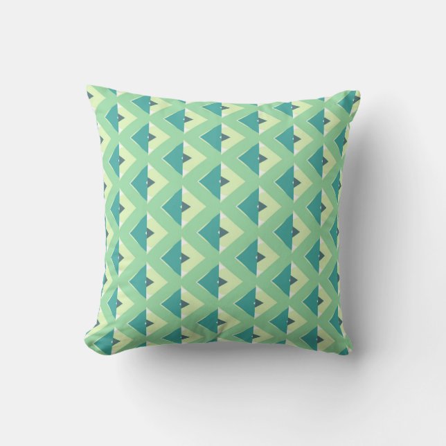 Teal and Green Diamond Geometric Pattern Cushion (Front)