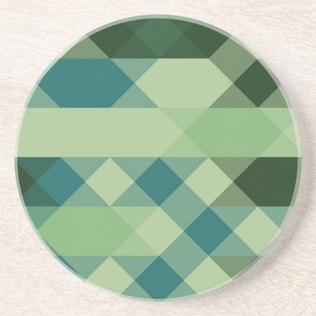 Teal and green geometric pattern coaster (Front)