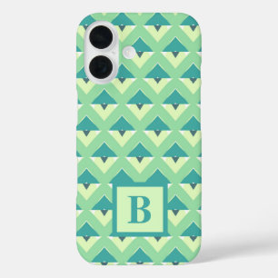 Teal and Green Geometric Pattern Monogram iPhone 16 Case