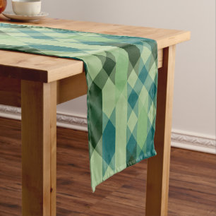 Teal and green geometric pattern short table runner