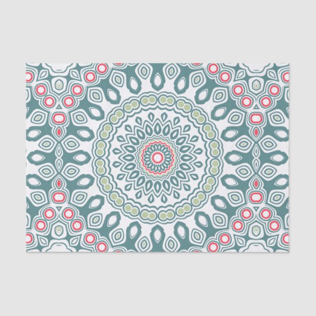Teal and Green Global Style Medallion Tissue Paper (Front)