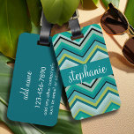 Teal and Green Huge Chevron Pattern Custom Name Luggage Tag<br><div class="desc">Blues and lime green - A fun and graphic striped design in fresh,  cheerful colours. If you need to adjust the artwork,  click on the customise it button and make changes.</div>