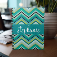 Teal and Green Huge Chevron Pattern Custom Name