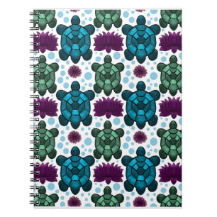 Teal and green sea turtles lotus pattern notebook