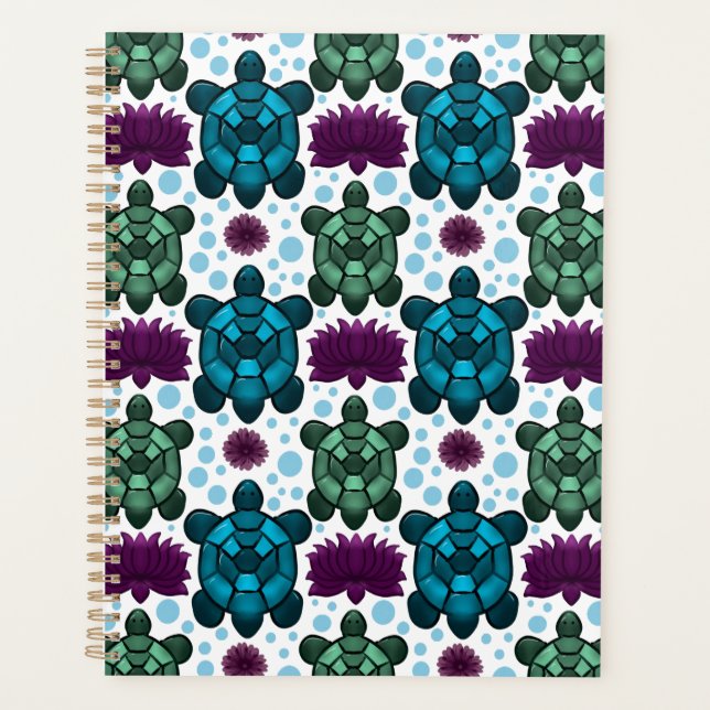 Teal and green sea turtles lotus pattern  planner (Front)