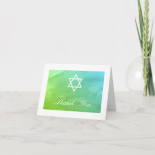 Teal and Green Watercolor Bat Mitzvah Thank You